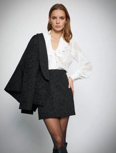 Black suit with jacquard and mini skirt